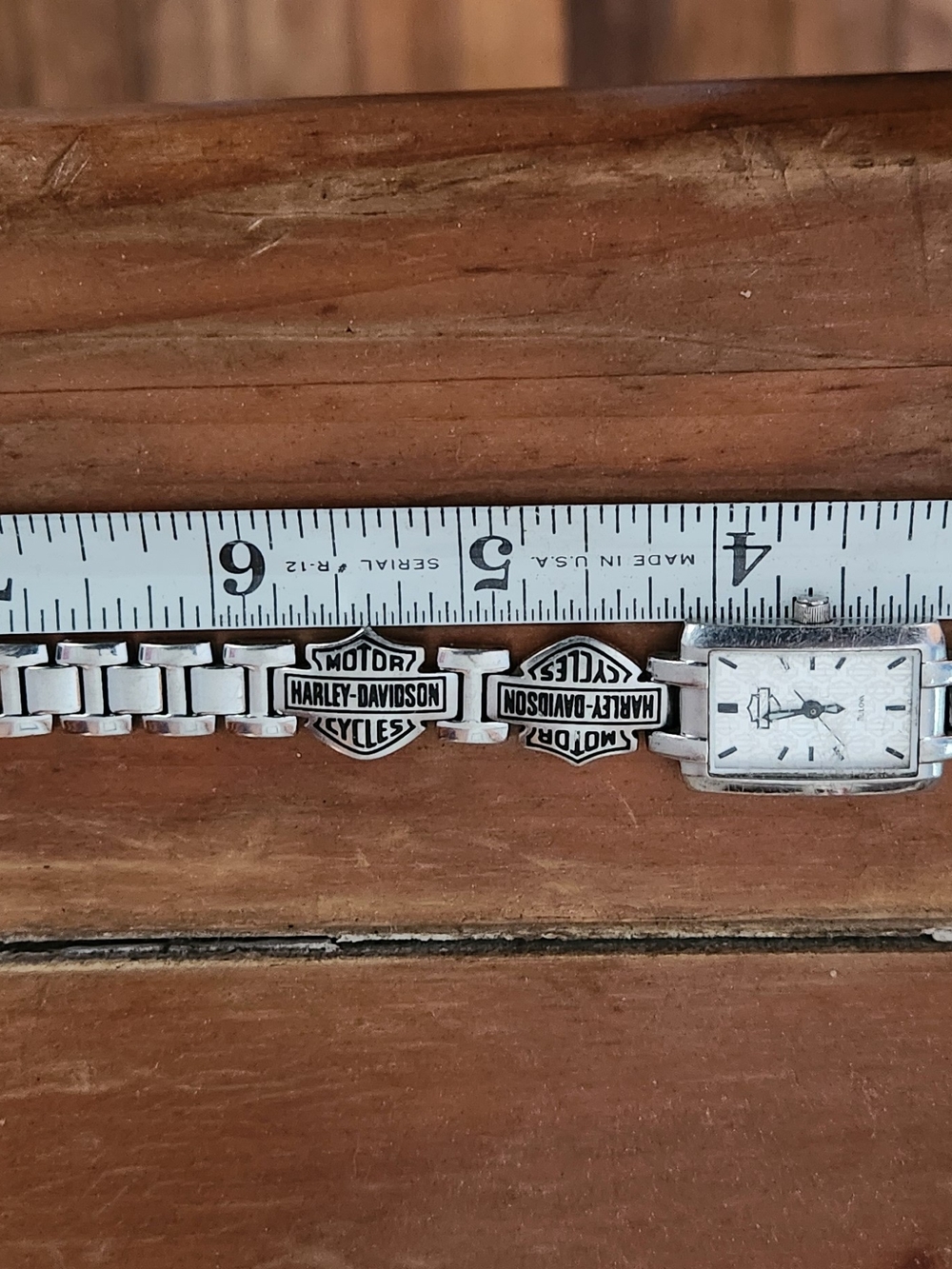 Harley-Davidson Silver and Black Link Watch Bracelet with Bar & Shield Logos